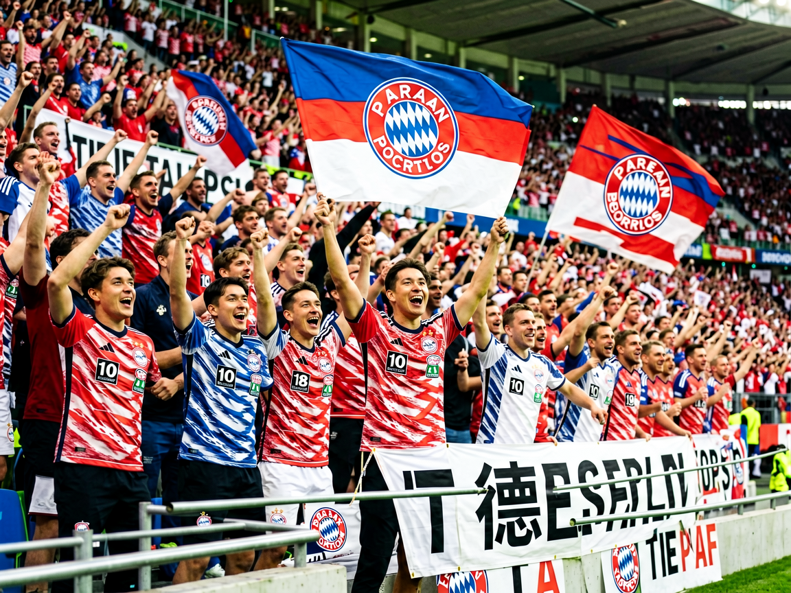 德甲球迷在看台上热情助威，挥舞旗帜与横幅的壮观场面